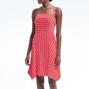 Banana Republic Satin Red Stripe Handkerchief Hem Dress Tall